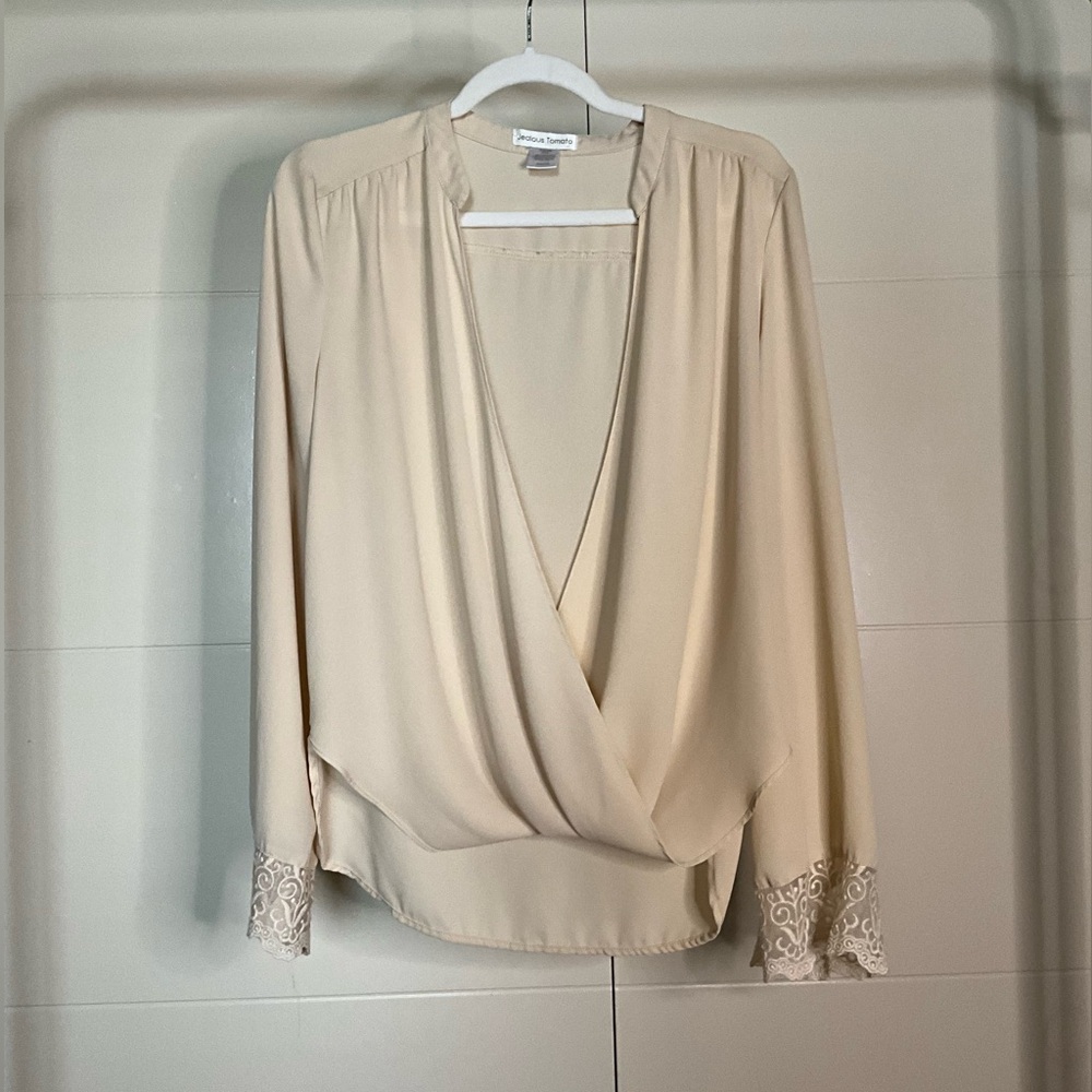 Beige Long Sleeve Blouse Size M